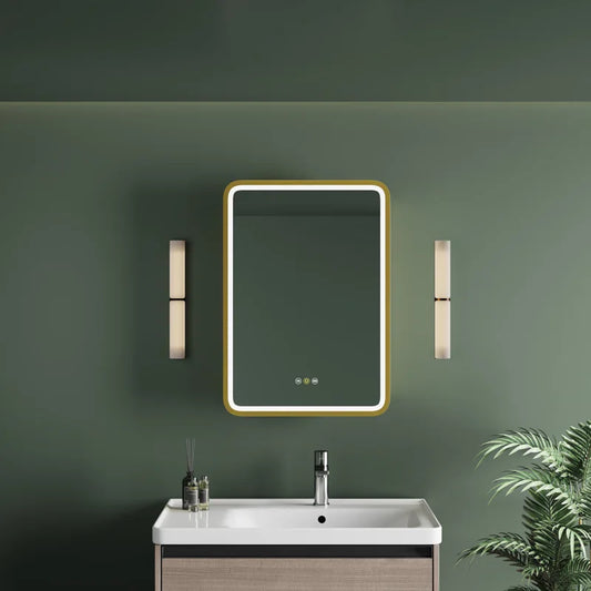 Gold Trimmed LED Mirror for Modern Bathroom