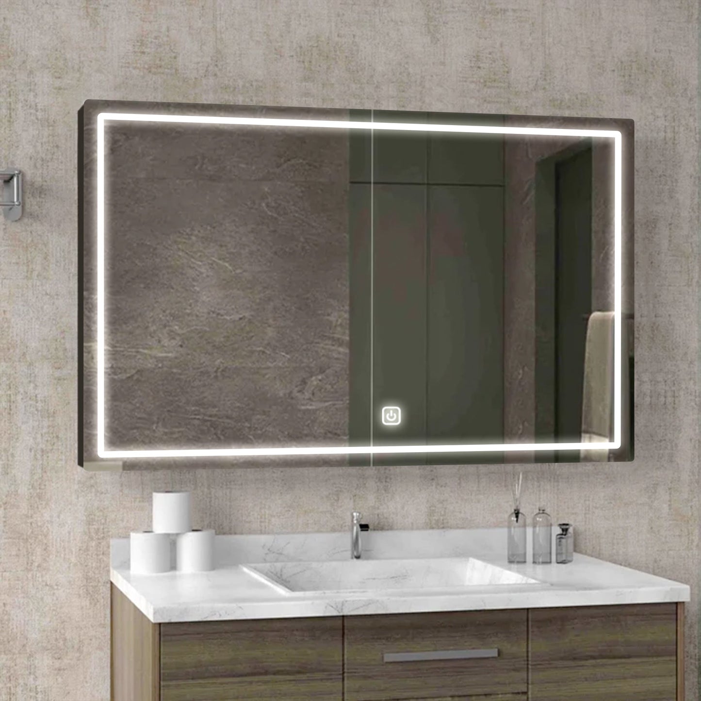 Wide Storage Mirror Cabinet with Built-in Lighting