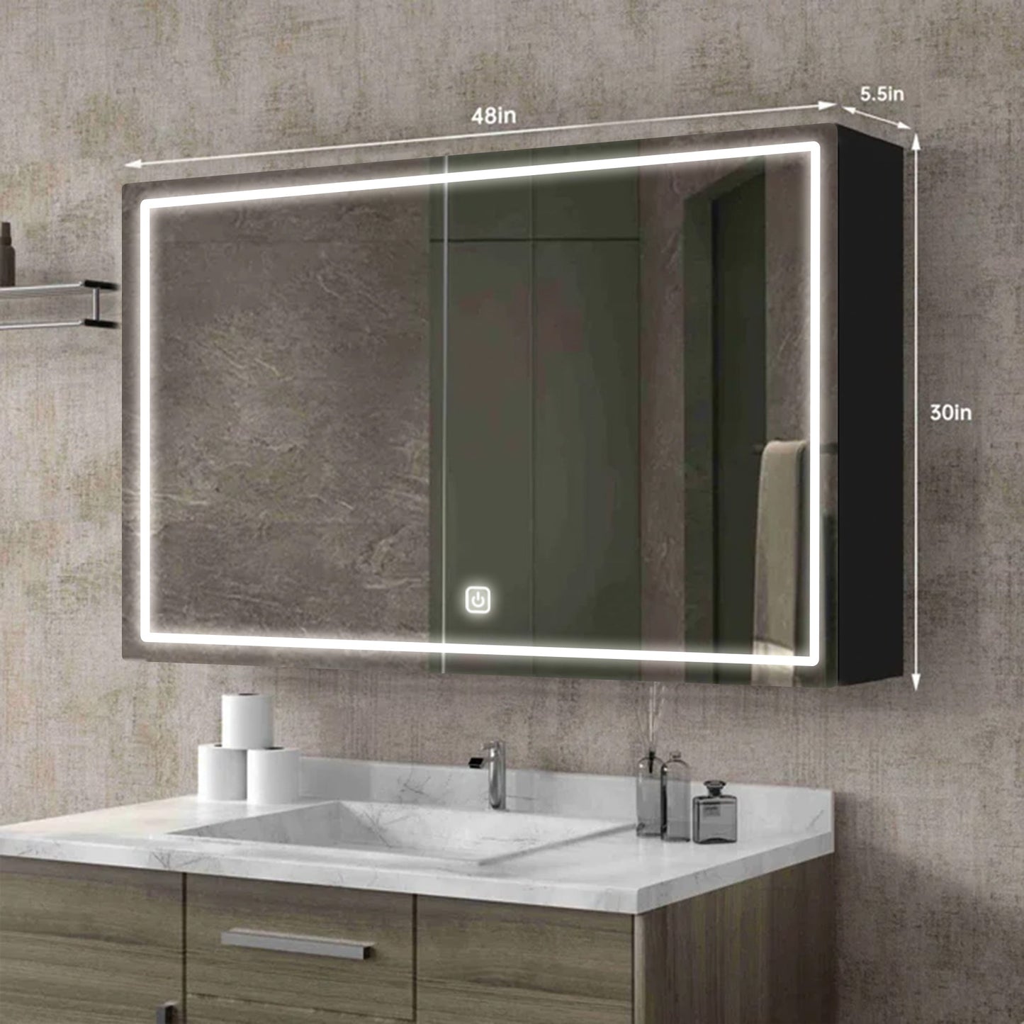 Wide Storage Mirror Cabinet with Built-in Lighting
