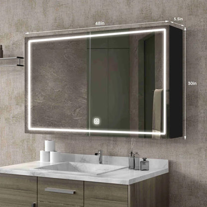 Wide Storage Mirror Cabinet with Built-in Lighting