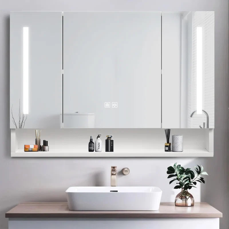 Luxury Bathroom Mirror Unit with LED Lights and Built-in Shelf