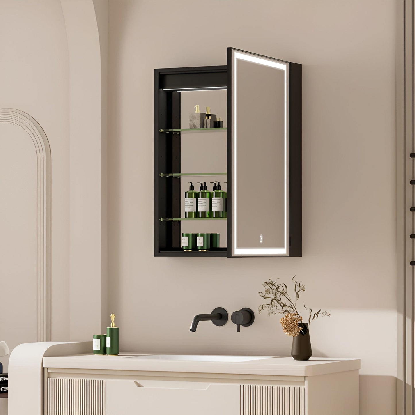 Luxury LED Mirror Cabinet with Internal Storage and Touch Switch