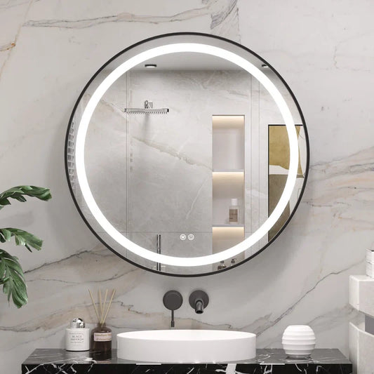 Modern Circular LED Bathroom Mirror with Hidden Cabinet