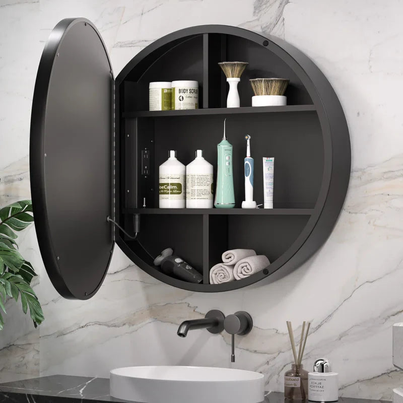 Modern Circular LED Bathroom Mirror with Hidden Cabinet