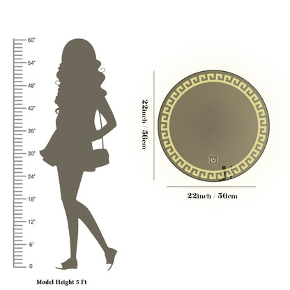 Beautiful Greek Key Motif Designer LED Round Shape Bathroom Mirror