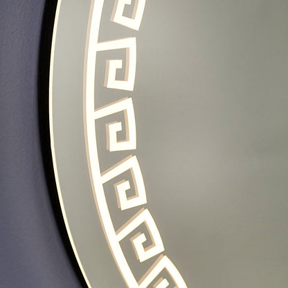 Beautiful Greek Key Motif LED Round Shape Bathroom Mirror