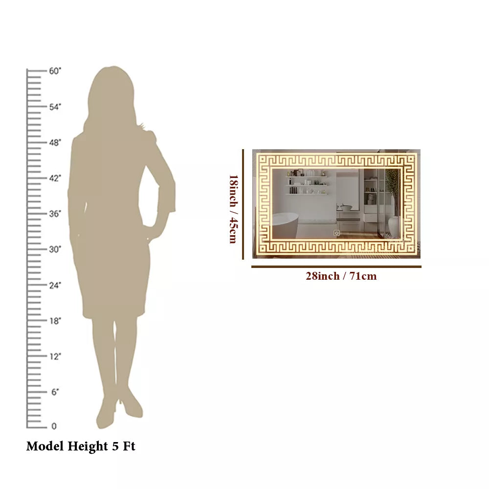 Designer Greek Key Motif LED Rectangular Bathroom Mirror