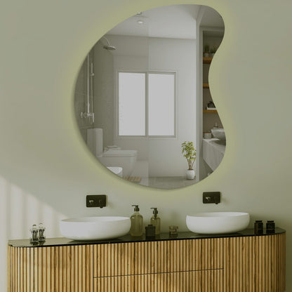 Designer Organic Shaped Wall Mirror with LED Light