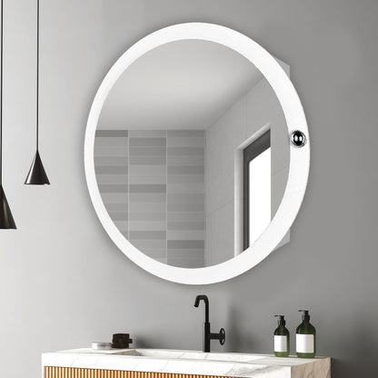 Modish Circular Wooden Bathroom Cabinet Mirror with 2 Spacious Shelves with White Finish