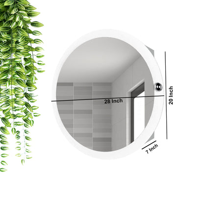 Modish Circular Wooden Bathroom Cabinet Mirror with 2 Spacious Shelves with White Finish