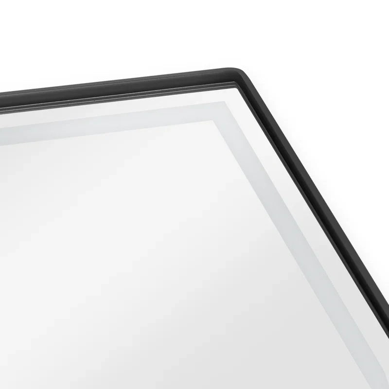 Wall-Mounted Hexagon Mirror with LED Light and Storage Shelves